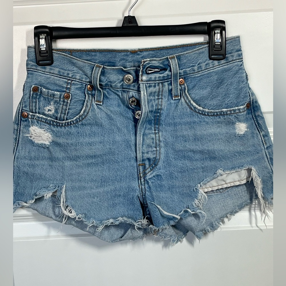 Levis 501 High Rise Distressed Cutoff Jean Shorts Size 24